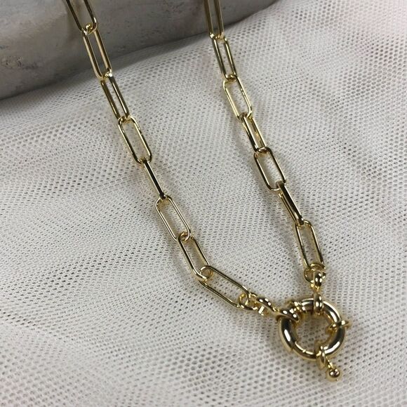 14k Gold Rectangle Link Toggle Choker Necklace - Picture 7 of 10